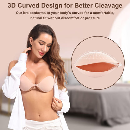 Strapless Sticky Bra Invisible Sticky Boobs Silicone Adhesive Bra Backless Pushup Lift Bra Beige