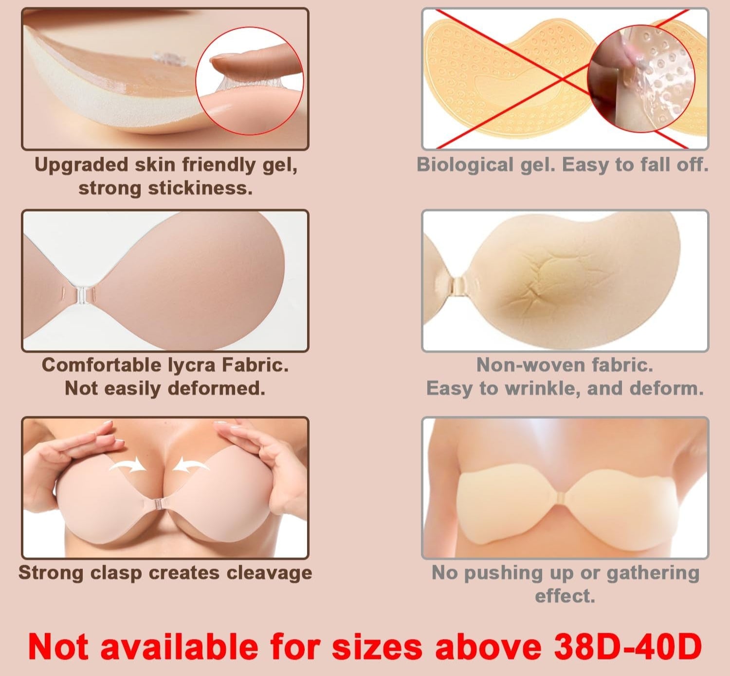Strapless Sticky Bra Invisible Sticky Boobs Silicone Adhesive Bra Backless Pushup Lift Bra Beige